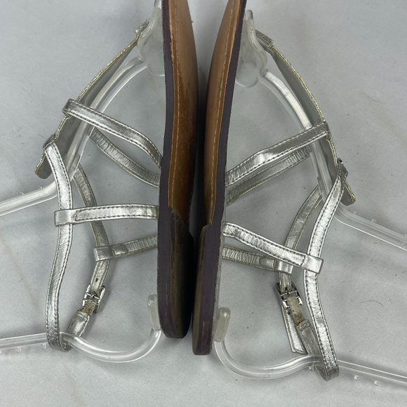 SAM EDLEMAN Womens Gigi Silver Shimmer Metallic Leather Thong Sandal Ankle Strap - Picture 5 of 10